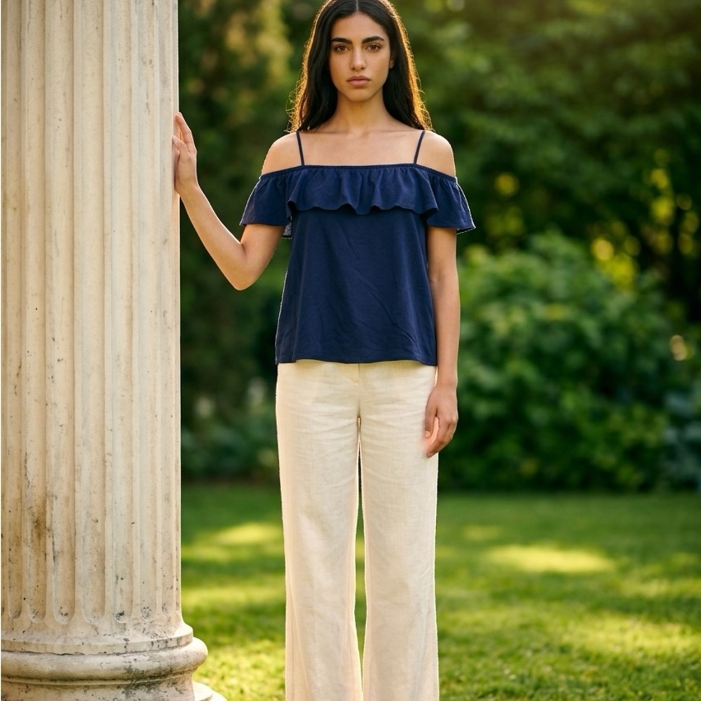 Lilly Pulitzer Navy Off-Shoulder Ruffle Top women’s large nwt